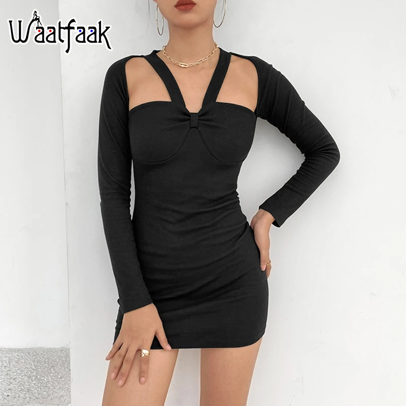 Waatfaak Vintage Black Cut Out Dress Women Knot Dark Retro Casual Mini Dress Long Sleeve Elegant Fashion High Street Vestidos 
Waatfaak Vintage Black Cut Out Dress Women Knot Dark Retro Casual Mini Dress Long Sleeve Elegant Fashion High Street Vestidos