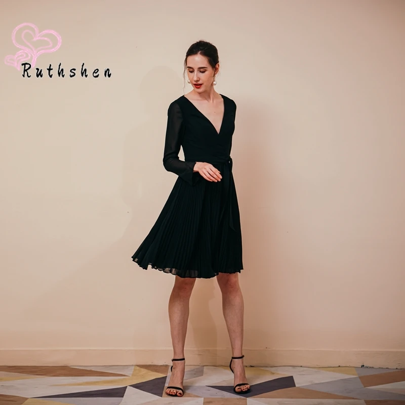 Short Black Elegant Party Dresses Women Evening Long Sleeves V-neck Simple Pleated A-line Vestidos De Gala Formal Prom Gowns
Short Black Elegant Party Dresses Women Evening Long Sleeves V-neck Simple Pleated A-line Vestidos De Gala Formal Prom Gowns