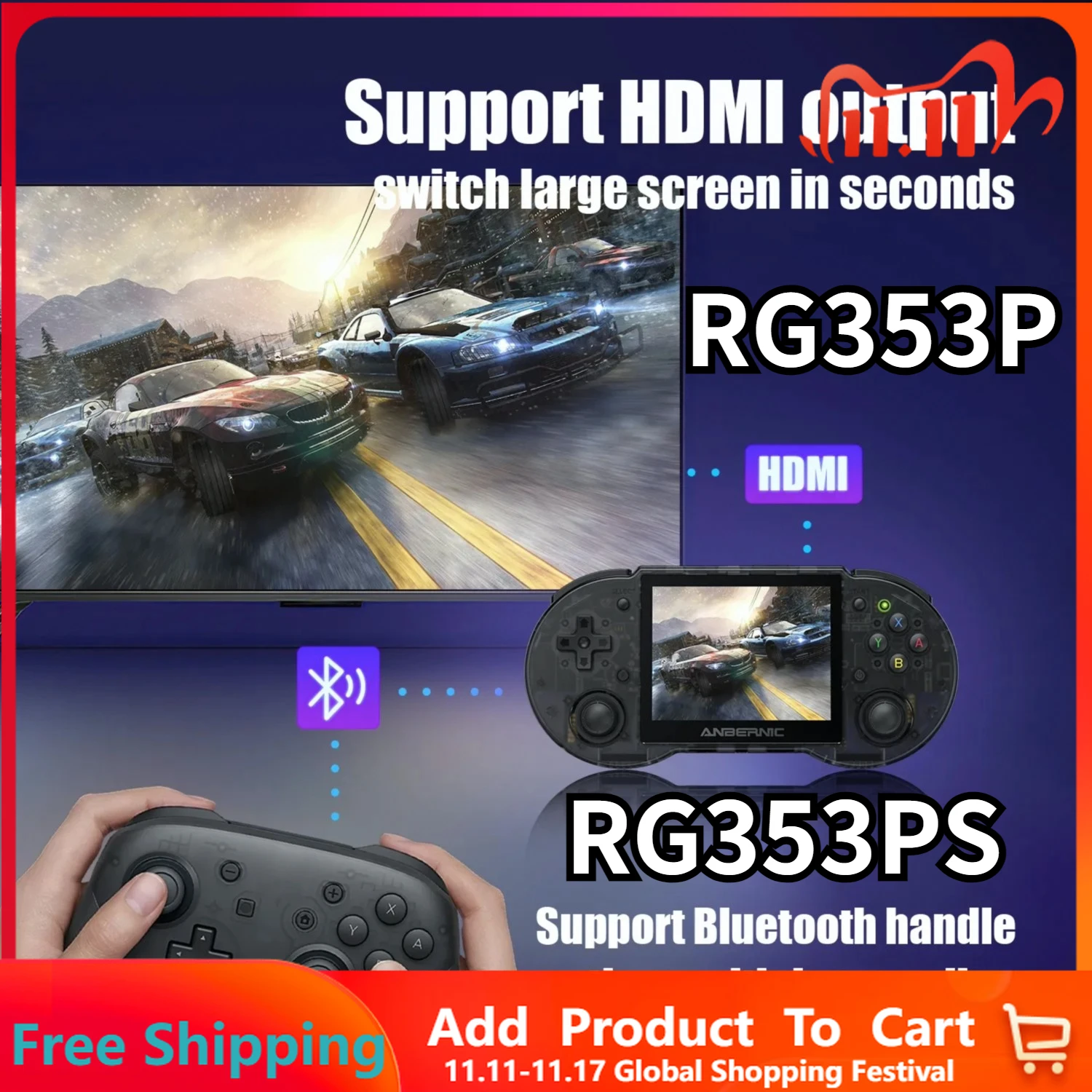 

ANBERNIC RG353P RG353PS Handheld Game Console 3.5 Inch Multi-touch Screen Android Linux System HDMI-compatible Player 80000game