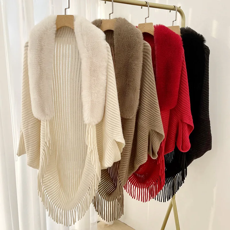 Autumn Winter New Ladies Cardigan Knitted Wool Shawl Thicken Imitation Rabbit Fur Collar Tassel Outer Wear Elegant Sweater Tops
Autumn Winter New Ladies Cardigan Knitted Wool Shawl Thicken Imitation Rabbit Fur Collar Tassel Outer Wear Elegant Sweater Tops