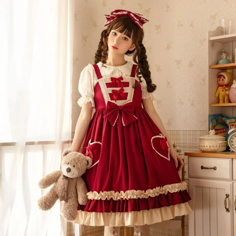 

Lolita Skirt Jsk Original Cute Everyday Dress Light Lo Fairy Plus Size Clothing Xl Kawaii Red Clothes Loli Mall Goth Y2k Set