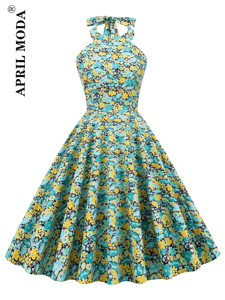 Floral Print Elegant Halter Vintage Dress Vacation Outfits Women 50s Fit and Flare Backless Party Sexy Large Swing Pinuo Dresses
Floral Print Elegant Halter Vintage Dress Vacation Outfits Women 50s Fit and Flare Backless Party Sexy Large Swing Pinuo Dresses