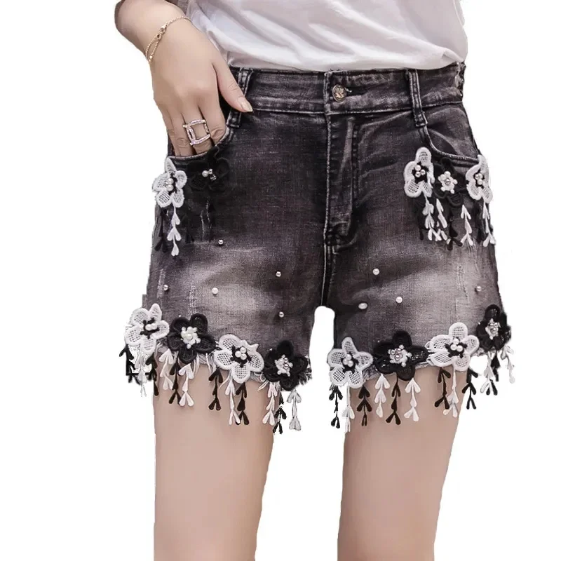 Summer High Waist Denim Shorts Women's Heavy Industry Nail Bead Embroidery Flower Cowboy Shorts Student Tassels lace Denim Short
Summer High Waist Denim Shorts Women's Heavy Industry Nail Bead Embroidery Flower Cowboy Shorts Student Tassels lace Denim Short