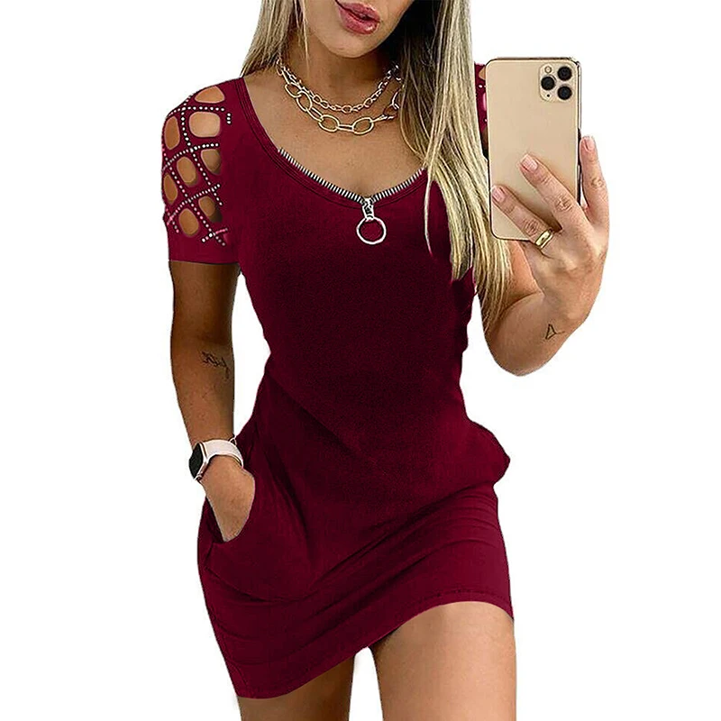 New Sexy Dress Women Solid Hollow Out Mini Dresses For Women Summer Casual V Neck Zipper Short Sleeve Mini Dress Vestidos 2022
New Sexy Dress Women Solid Hollow Out Mini Dresses For Women Summer Casual V Neck Zipper Short Sleeve Mini Dress Vestidos 2022