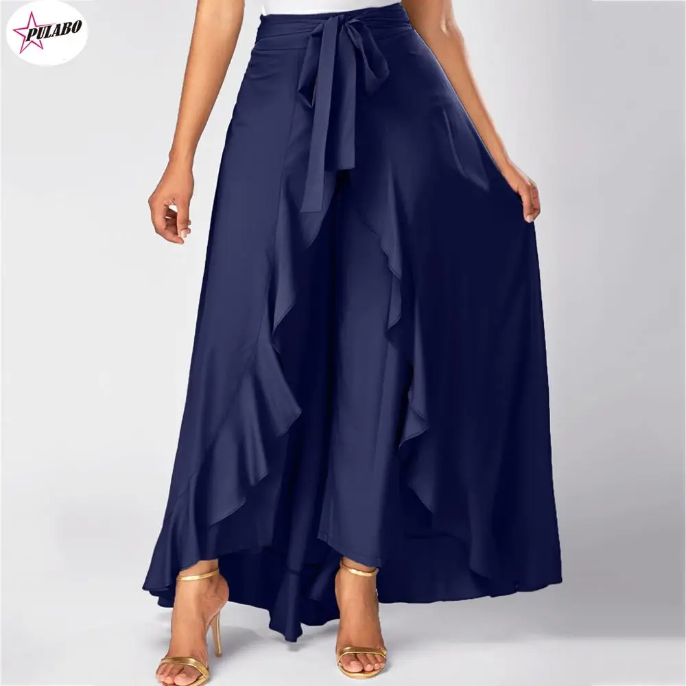

Summer irregular Skirts Womens Solid Front Overlay Pants Ruffle Skirts Fashion Ladies Belt Boho Long Skirt falda mujer y2k
