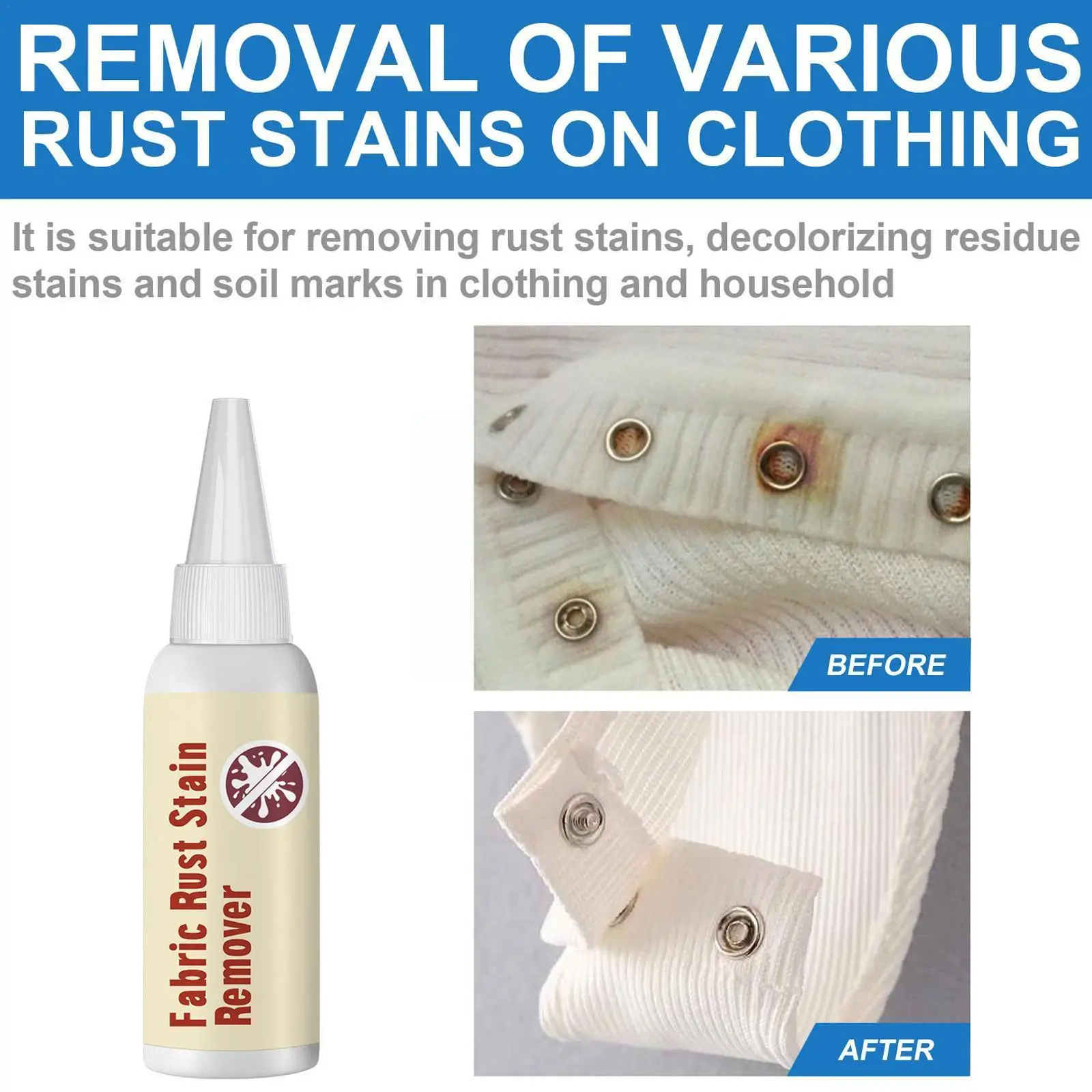 50ml Clothes Rust Remover New Household Clothes Effectively And Dirt Remove Stains Decontamination Multi-functional V5X5
50ml Clothes Rust Remover New Household Clothes Effectively And Dirt Remove Stains Decontamination Multi-functional V5X5