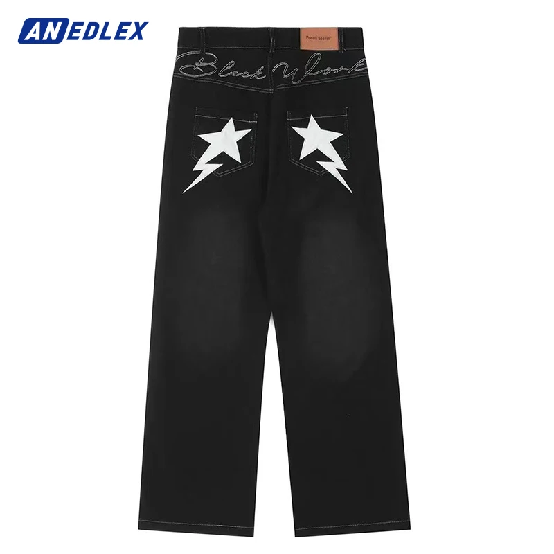 Men Fashion Black Denim Pants Star Letter Embroidery Jeans Hip Hop High Street Men Straight Jeans Streetwear Vintage Trousers
Men Fashion Black Denim Pants Star Letter Embroidery Jeans Hip Hop High Street Men Straight Jeans Streetwear Vintage Trousers