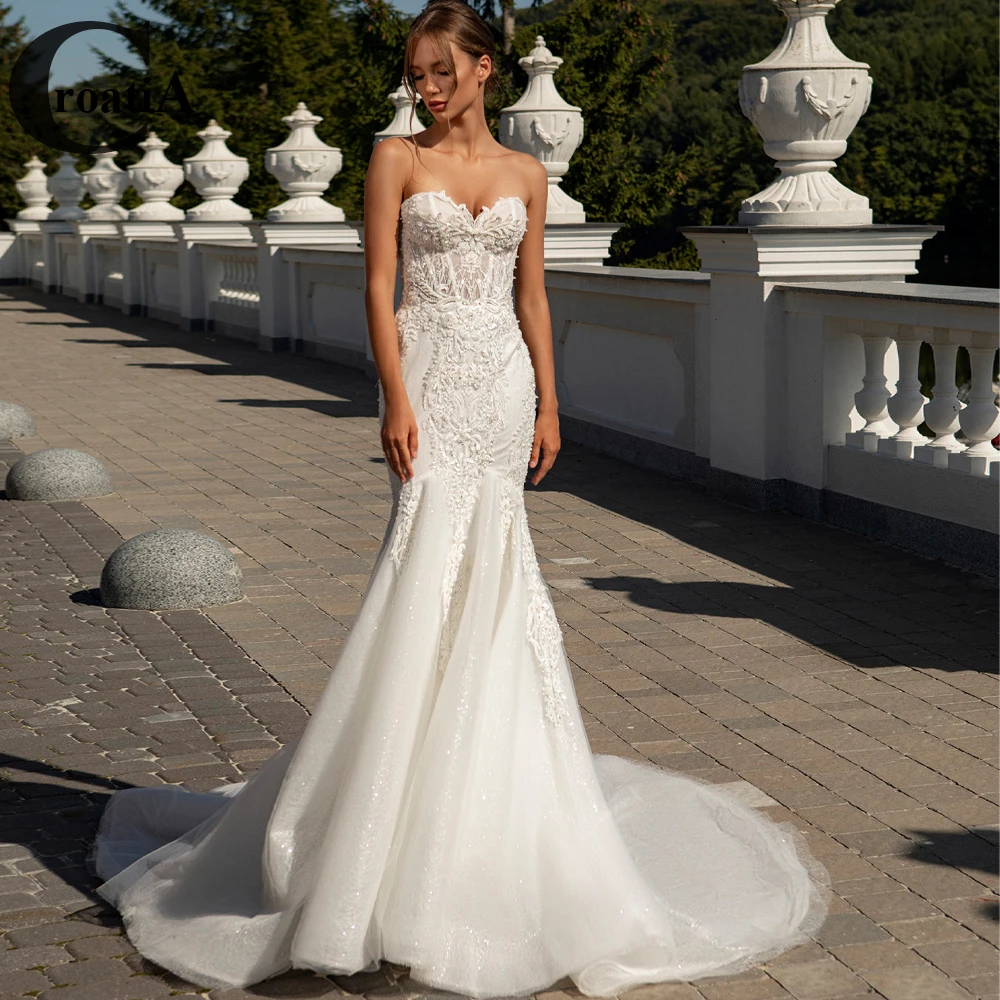 Croadia Sexy Mermaid Netting Wedding Dresses Lace Up Modern Applique Marriage For Women Appliques Vestidos De Novia Custom Made
Croadia Sexy Mermaid Netting Wedding Dresses Lace Up Modern Applique Marriage For Women Appliques Vestidos De Novia Custom Made
