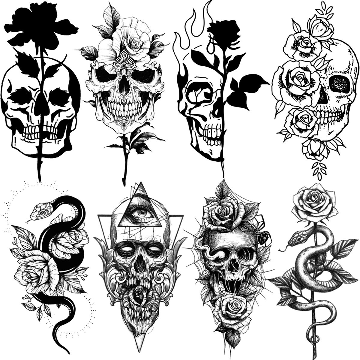 Realistic Skull Rose Flower Temporary Tattoos For Women Men Geometric Eyes Snake Fake Tattoo 3D Body Art Decoration Tatoos Paper
Realistic Skull Rose Flower Temporary Tattoos For Women Men Geometric Eyes Snake Fake Tattoo 3D Body Art Decoration Tatoos Paper