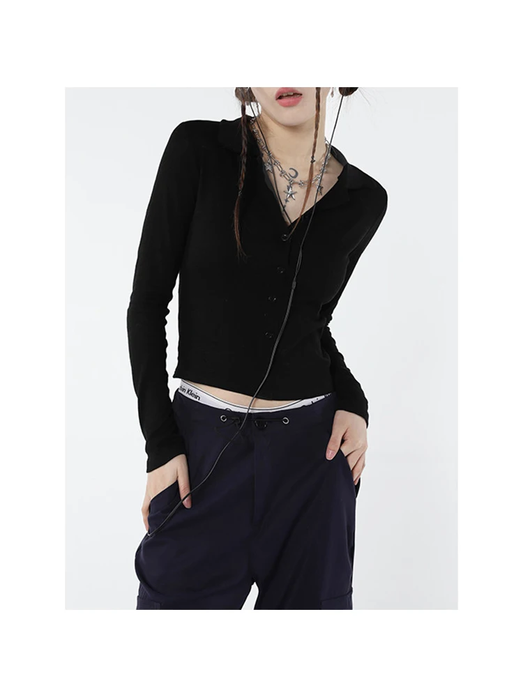 Korean Style Spring Summer New Simple Casual Style Long-sleeved Lapel Wavy T-shirt Women's High Waist Slim Short Top
Korean Style Spring Summer New Simple Casual Style Long-sleeved Lapel Wavy T-shirt Women's High Waist Slim Short Top