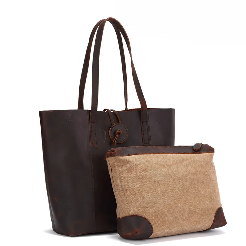 

Women's Shoulder Bag Totes Large Capacity Handbag Make Up Bag Umbrella Genuine Leather Large Shopping Composite Bag