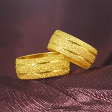24k Yellow Gold Color Ring for Women Men Matte Thick Gold Wedding Engagement Birthday Couple Match Finger Rings Jewelry Gift