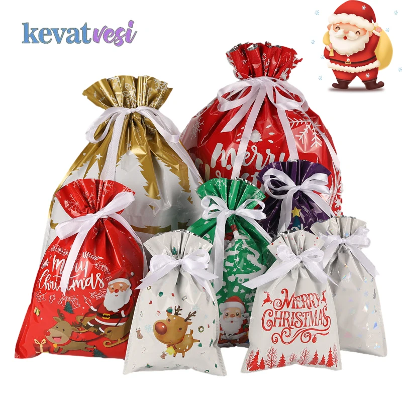 

5Pcs Christmas Gift Bag Cute Christmas Wedding Candy Cookie Bags Carton Santa Claus Snowman Gift Bag Drawstring Packaging Bags