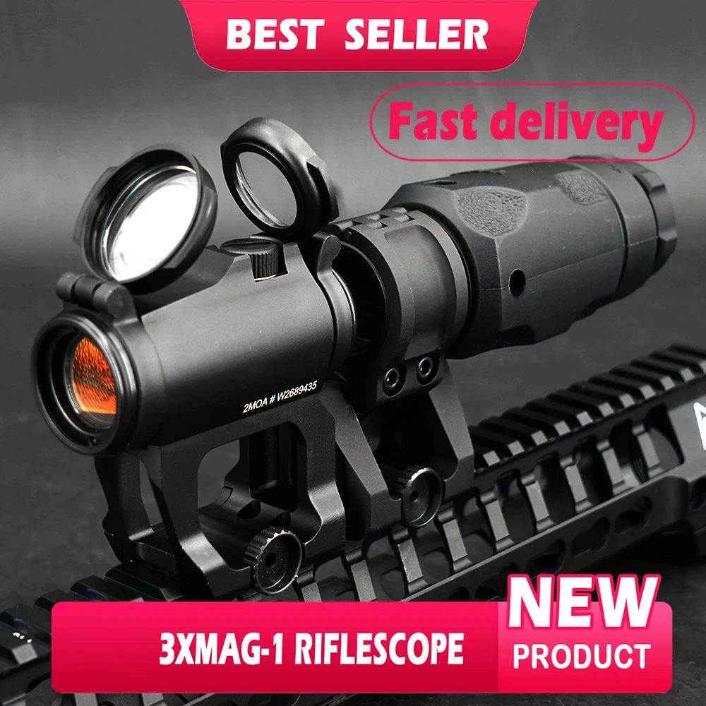 

Mil Spec 3XMAG-1 3X Mag Magnifier Scope With Red Dot Sight For Tactical Airsoft Milsim Perfect Replica With Full Markings