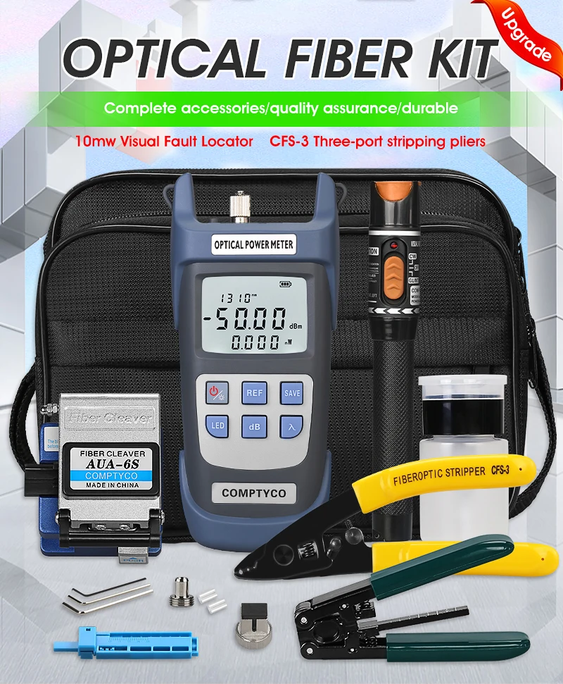 COMPTYCO FTTH Fiber Optic Tool Kit -50 ~+ 26dBm Fiber Fibra Optica Power Meter and 10mW Visual Fault Locator AUA-6S FTTH Tool
COMPTYCO FTTH Fiber Optic Tool Kit -50 ~+ 26dBm Fiber Fibra Optica Power Meter and 10mW Visual Fault Locator AUA-6S FTTH Tool