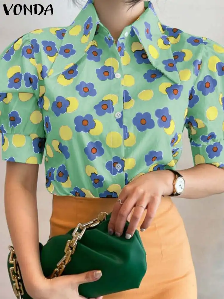 VONDA Summer Femme Street Blusa Tops Casual Short Puff Sleeves Chemise Women Lapel Neck Floral Printed Office Blouses Oversized
VONDA Summer Femme Street Blusa Tops Casual Short Puff Sleeves Chemise Women Lapel Neck Floral Printed Office Blouses Oversized
