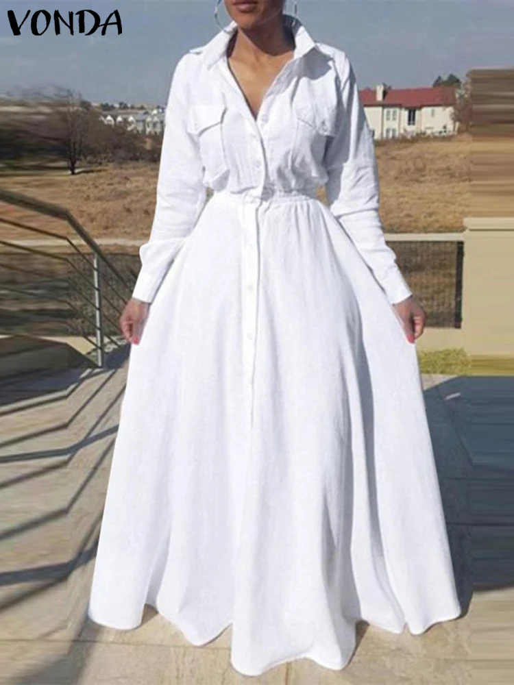 Fashion Long Sleeve Bohemian Long Maxi Dress Summer Women Casual Sundress VONDA 2022 Lapel Collar Loose Solid Button Up Vestidos
Fashion Long Sleeve Bohemian Long Maxi Dress Summer Women Casual Sundress VONDA 2022 Lapel Collar Loose Solid Button Up Vestidos
