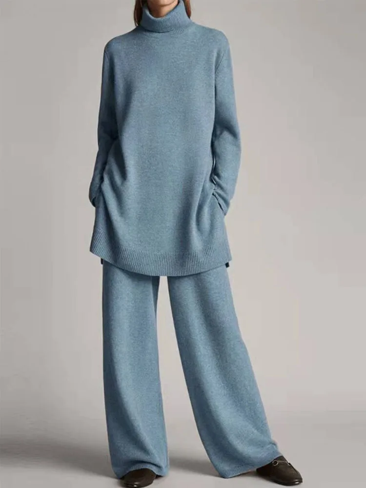 Women Knitted Suits Casual Loose Long Sleeve Turtleneck Pullover Top+ Long Wide Legs Pant 2PCS Spring Autumn New Homewear Set
Women Knitted Suits Casual Loose Long Sleeve Turtleneck Pullover Top+ Long Wide Legs Pant 2PCS Spring Autumn New Homewear Set