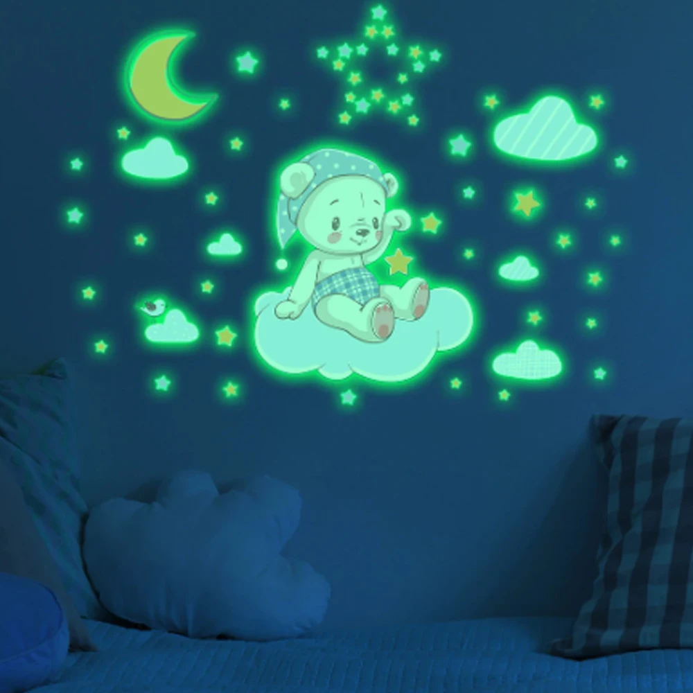 

Мультяшный медведь Луна Облако Телефон детская комната Спальня украшение обои Декор для дома наклейки