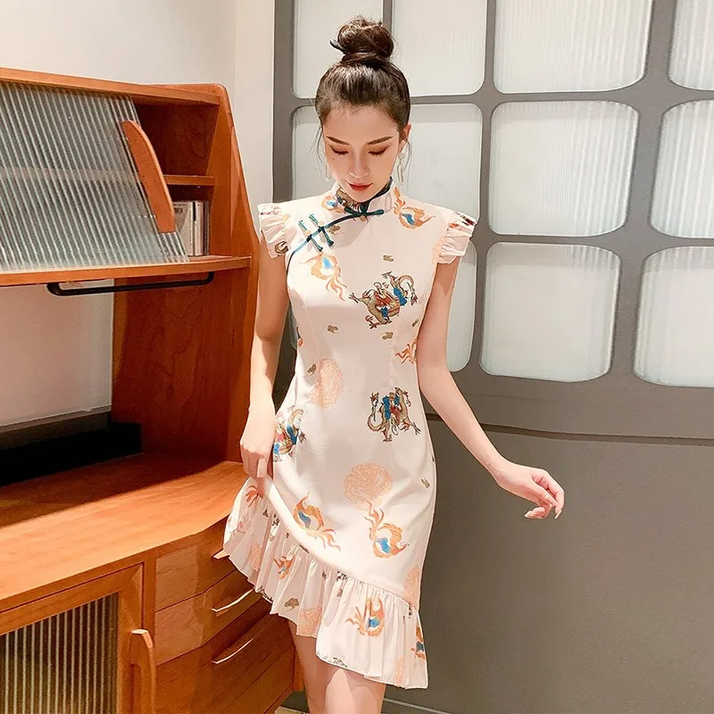 Chinese Style White Banquet Dresses Summer Vintage Traditional Improved Cheongsam Girly Print Dress Evening Party Mermaid Skirt
Chinese Style White Banquet Dresses Summer Vintage Traditional Improved Cheongsam Girly Print Dress Evening Party Mermaid Skirt