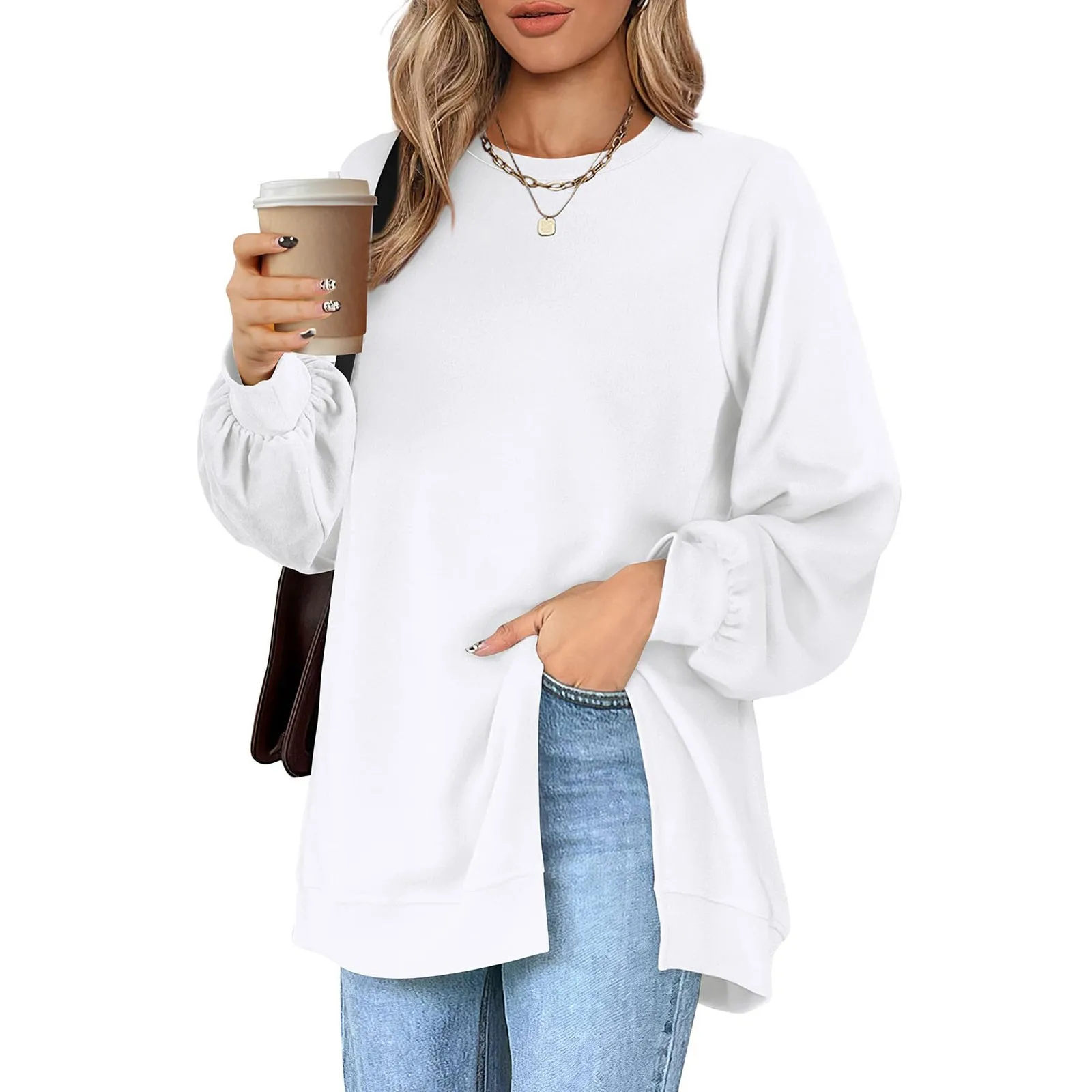 Womens Split Hem Sweatshirt Crew Neck Long Sleeve Solid T-Shirts Casual Loose Tops Blusa Moda Ropa De Mujer Women Pulovers
Womens Split Hem Sweatshirt Crew Neck Long Sleeve Solid T-Shirts Casual Loose Tops Blusa Moda Ropa De Mujer Women Pulovers