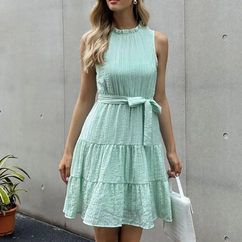 Temperament Stylish Above Knee Length Dress Solid Color Mini Dress Sleeveless for Outdoor
Temperament Stylish Above Knee Length Dress Solid Color Mini Dress Sleeveless for Outdoor