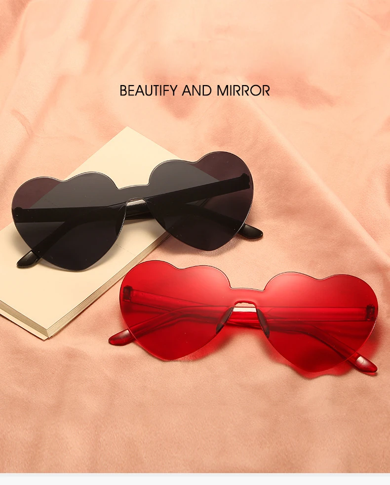 New Fashion Love Heart Shape Sunglasses Rimless Frame Tint Clear Lens Colorful Glasses Women Female Red Shades Travel Eyewear
New Fashion Love Heart Shape Sunglasses Rimless Frame Tint Clear Lens Colorful Glasses Women Female Red Shades Travel Eyewear