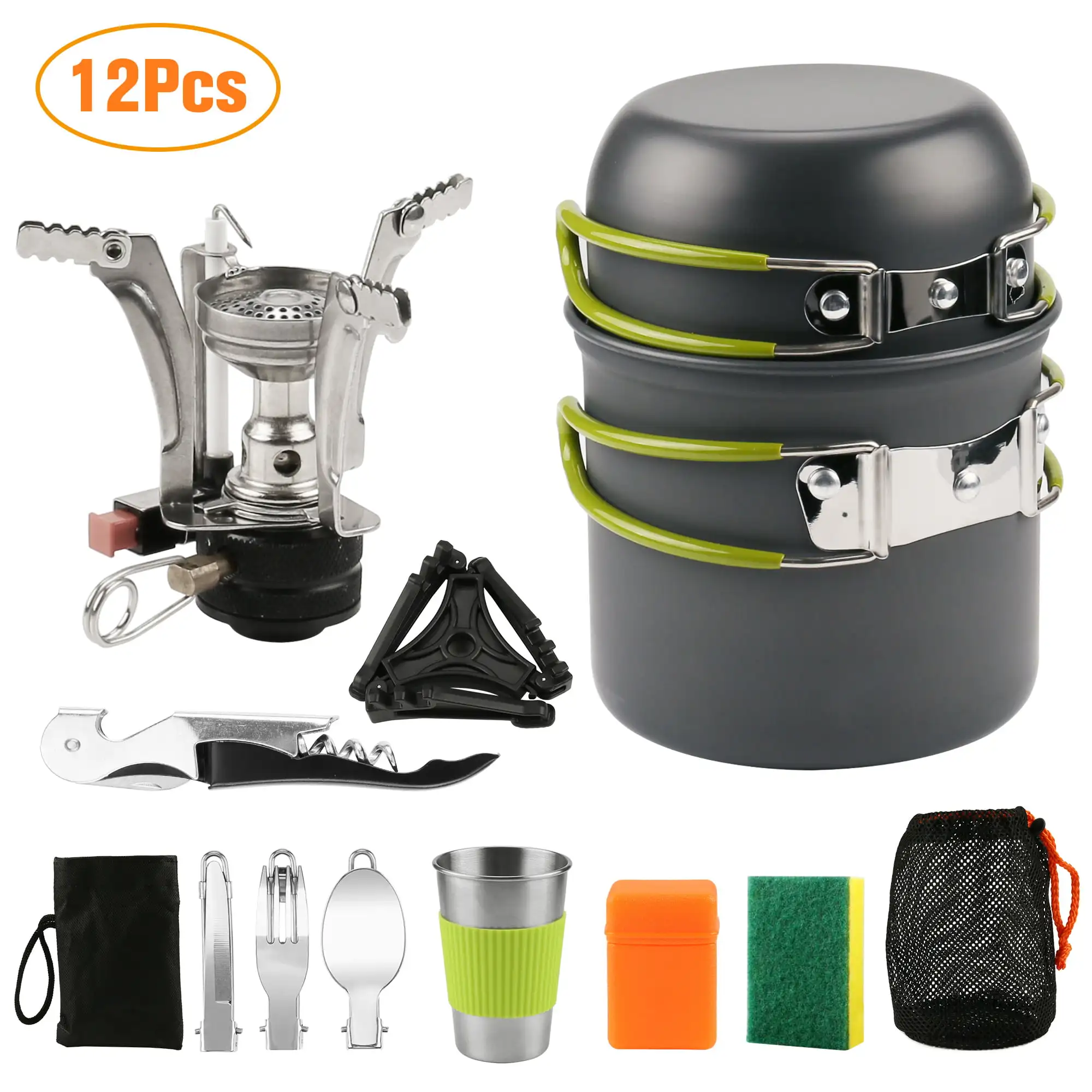 Camping Cookware Kit,12PCs Outdoor Cooking Set with Stove for Backpacking Outdoor Camping Hiking and Picnic
Camping Cookware Kit,12PCs Outdoor Cooking Set with Stove for Backpacking Outdoor Camping Hiking and Picnic
