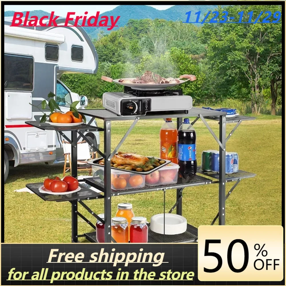 

Camping Table, Aluminum Folding Portable Outdoor Folding with 4 Iron Edges, Quick Installation Picnic BBQ Beach Trip