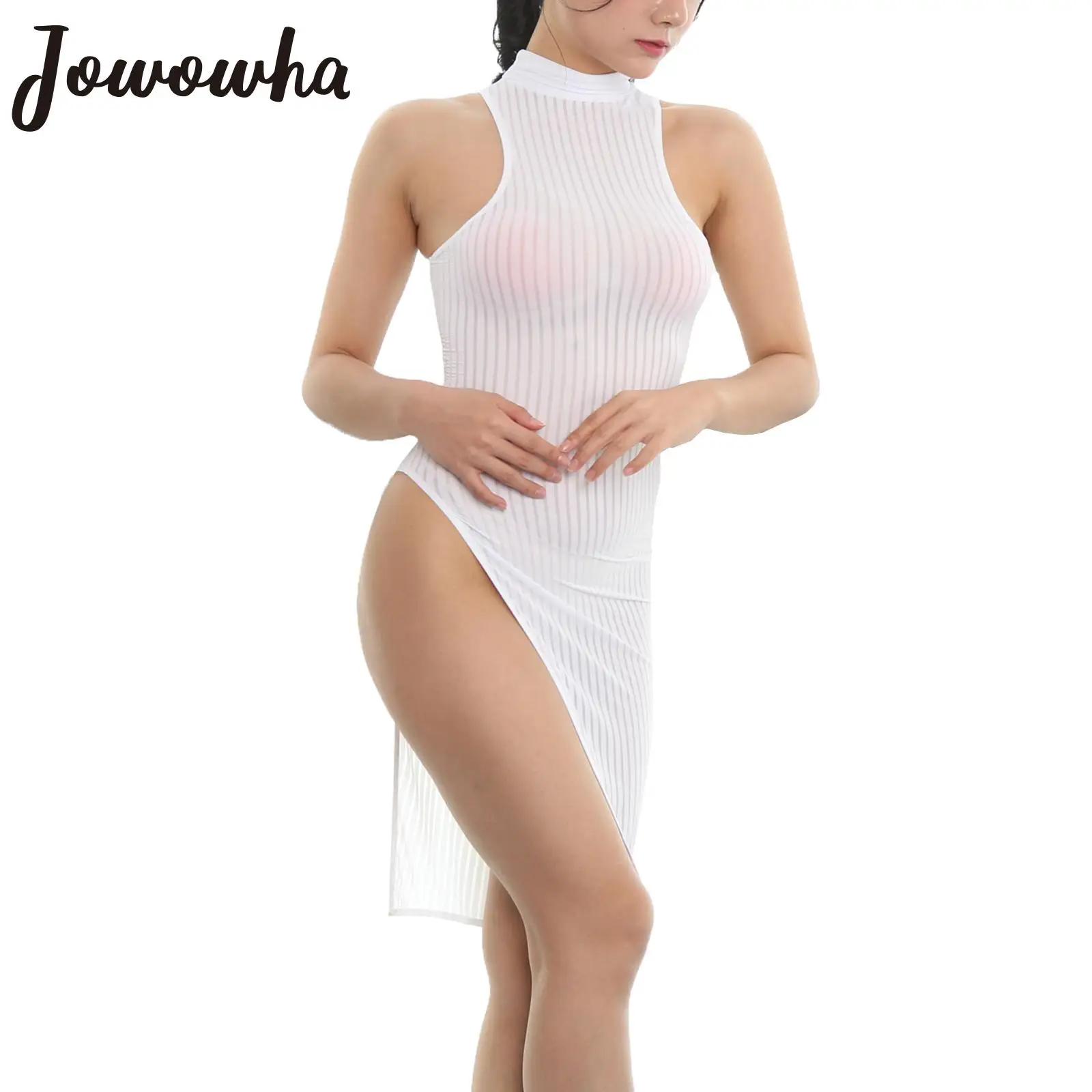 Womens High Cut Side Split Dress Sexy Mock Neck Sleeveless Striped Bodycon Party Club Dresses Harajuku Summer Night Clubwear
Womens High Cut Side Split Dress Sexy Mock Neck Sleeveless Striped Bodycon Party Club Dresses Harajuku Summer Night Clubwear