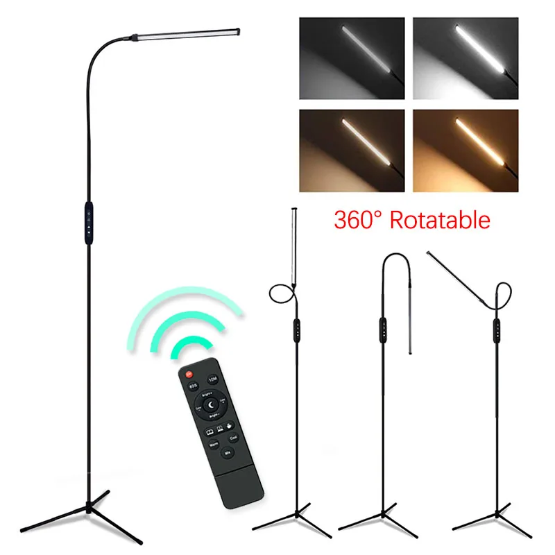 

360 Rotating Flexible LED Floor Lamp Adjustable Gooseneck Dimming Standing Reading Light for Living Room Bedroom with Remote