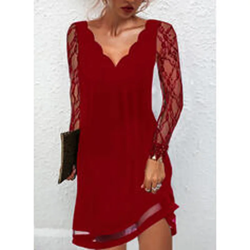 2022 New Spring Urban Temperament Commuter Women's Wave V-neck Lace Long-sleeved Hollow Dress Casual Party Dresses Lady
2022 New Spring Urban Temperament Commuter Women's Wave V-neck Lace Long-sleeved Hollow Dress Casual Party Dresses Lady