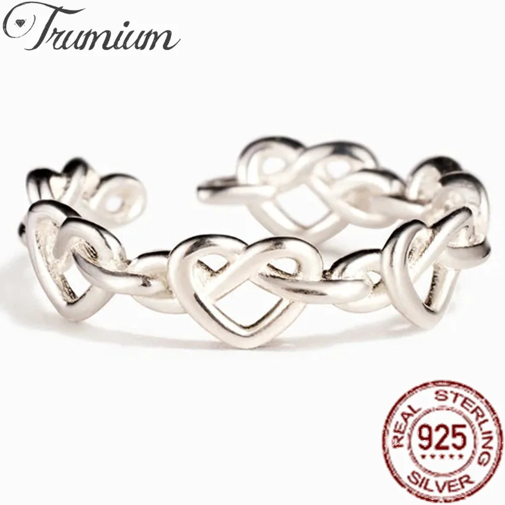 

Trumium Authentic 925 Sterling Silver Simple Hollow Infinity Heart Rings for Women Open Heart Knot Ring Party Fine Jewelry