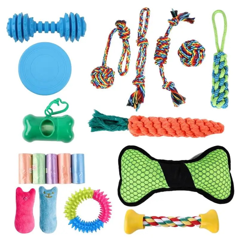 

Puppy Teething Toys Dog Rope Toys 19 Pieces Of Interactive Plush Toy Rope Toys Treat Balls For Teething Dogs