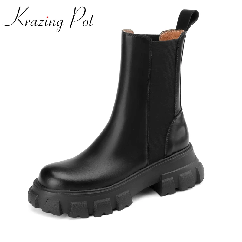 Krazing Pot Cow Split Leather Round Toe Thick Bottom Platform Chelsea Boots Young Lady Daily Wear Fashion Cozy Ankle Boots L6f1
Krazing Pot Cow Split Leather Round Toe Thick Bottom Platform Chelsea Boots Young Lady Daily Wear Fashion Cozy Ankle Boots L6f1