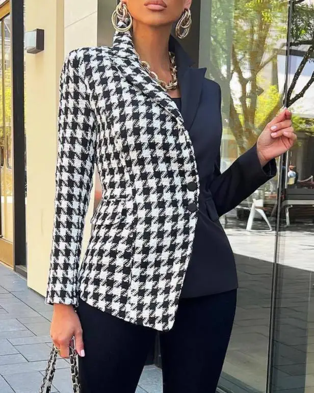 Elegant Female Blazer Houndstooth Print Long Sleeve Suit Coat Fashion Chic Jacket Office Lady Overalls Casual Daily Streetwear
Elegant Female Blazer Houndstooth Print Long Sleeve Suit Coat Fashion Chic Jacket Office Lady Overalls Casual Daily Streetwear
