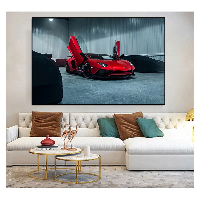 2020 Lamborghini чёрный родстер, Настенный декор, плакаты, художественный постер, Настенная картина, Картина на холсте, домашний декор
