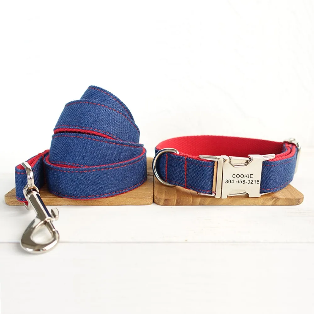 Personalized Pet Collar Customized Nameplate ID Tag Adjustable Red Jean Fiber Cat Dog Collars Lead Leash
Personalized Pet Collar Customized Nameplate ID Tag Adjustable Red Jean Fiber Cat Dog Collars Lead Leash