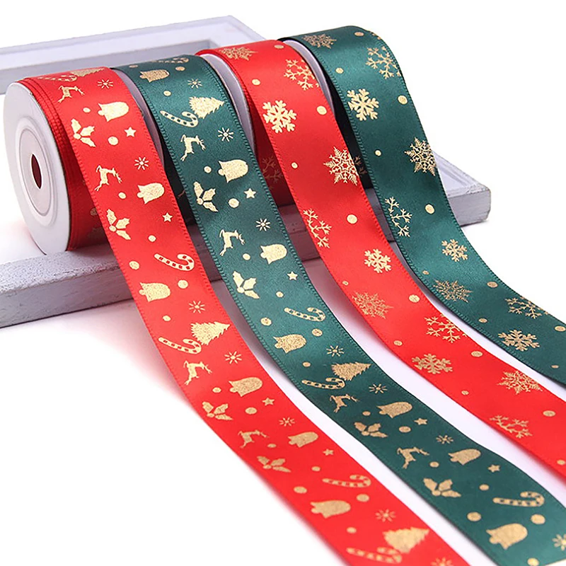 

Рождественская лента 10 ярдов, печатная Рождественская полиэфирная лента для ручного дизайна, Рождественское украшение, подарочная упаковка «сделай сам»