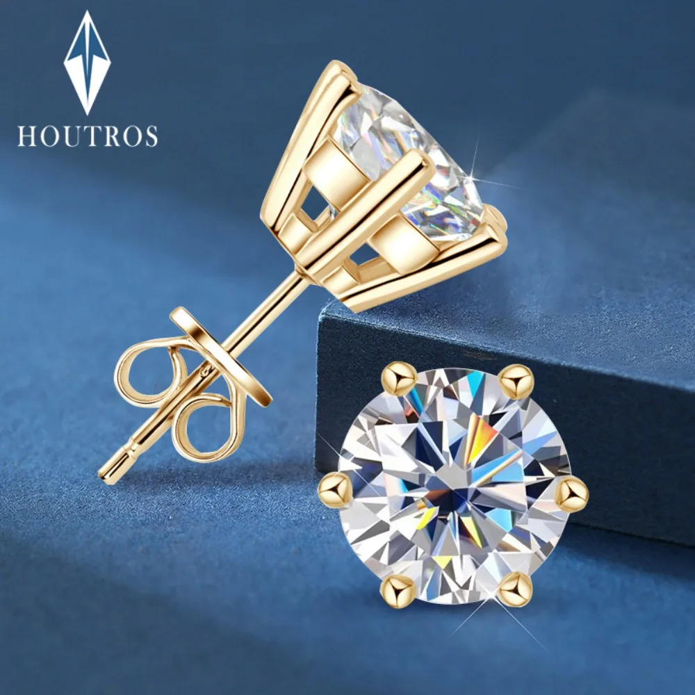 

Houtros 0.5-2ct D VVS1 Moissanite Stud Earrings S925 Silver Four Six Claws Classcial Diamond Earrings Wedding Fine Jewelry GRA