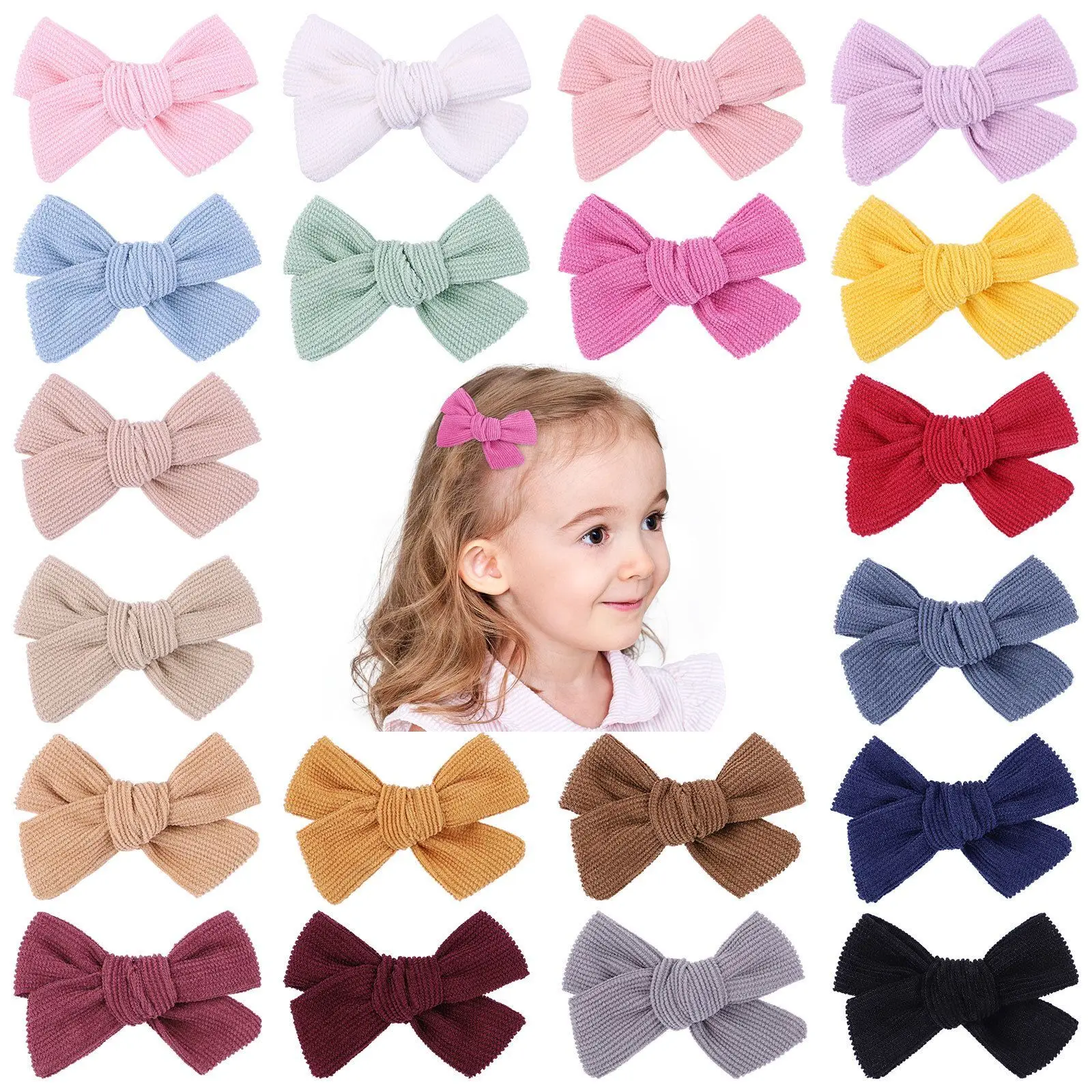 

50 Pcs/Lot,3 Inch Fashion Corduroy Hair Bows with Clips Baby Girl Solid Hair Bow Hairpin Newborn Safe Barrettes Kids Accessories