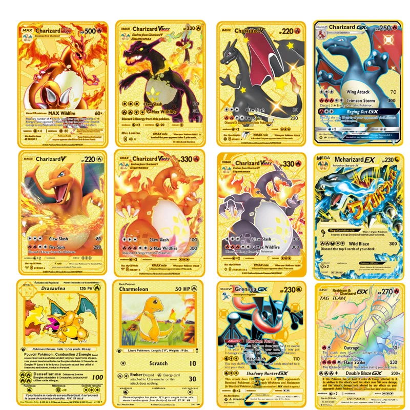 

Pokemon 27 Styles New Mewtwo GX MEGA Gold Metal Card Super Game Collection Anime Cards Toys for Children Christmas Gift