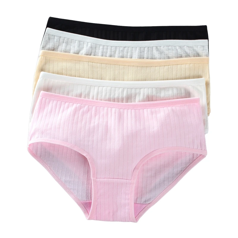 

Teen Kids Girls Underwear Breathable Soft Cotton Panties Summer Thin Ribbed Solid Color Brief Intimate Hipster Underpant