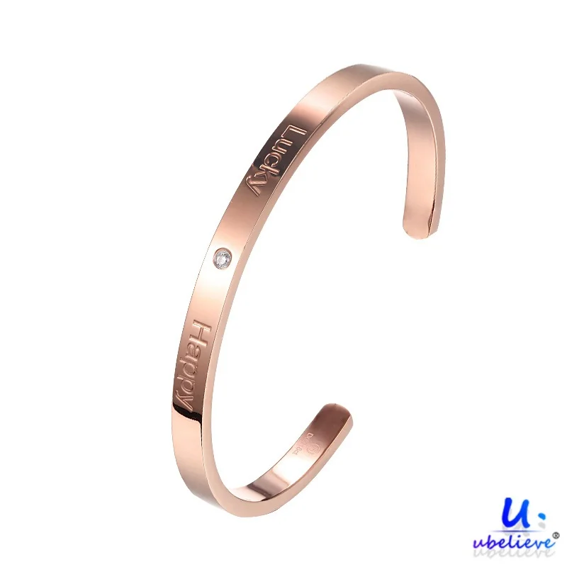 

2022 New High Quality Rose Gold Titanium Steel Zircon Adorn Engraved Cuff Bangle Bracelet Fashion Jewelry for Women/Girls