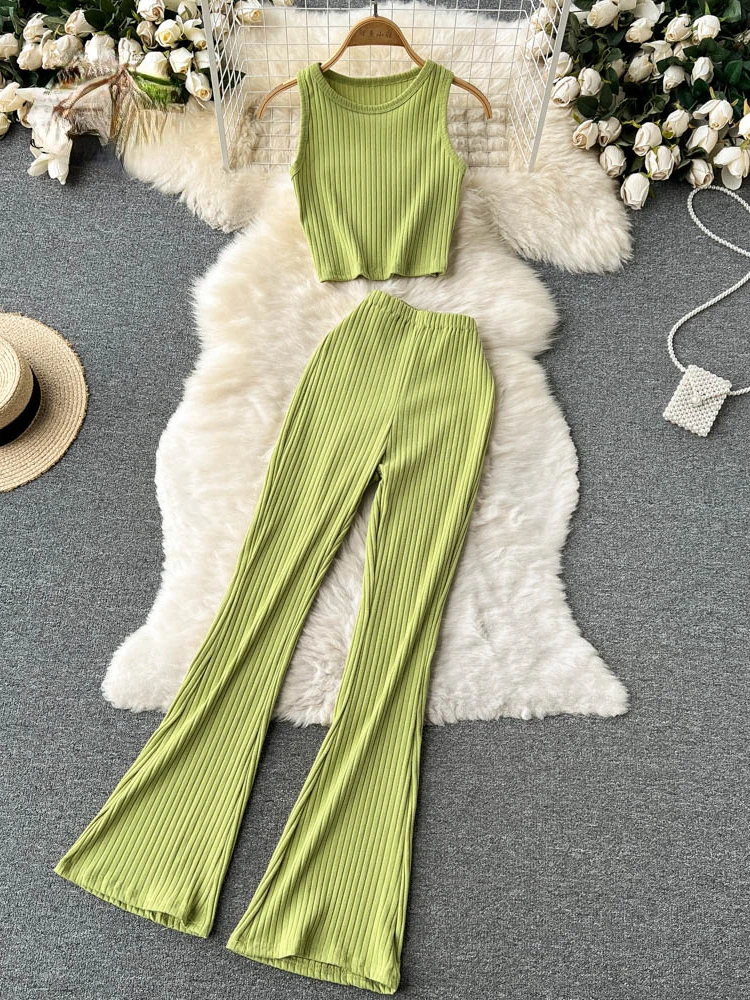 Women Casual Pants Set Fashion Slim Short Tank Top +Striped Wide Legs Long Pants Solid Summer Two Piece Suit
Women Casual Pants Set Fashion Slim Short Tank Top +Striped Wide Legs Long Pants Solid Summer Two Piece Suit