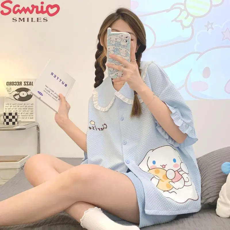 Sanrio Cinnamoroll New Pajamas Female Summer Cotton Thin Short Sleeve Cartoon Kawaii Sweet Style Home Furnishing Two Piece Set
Sanrio Cinnamoroll New Pajamas Female Summer Cotton Thin Short Sleeve Cartoon Kawaii Sweet Style Home Furnishing Two Piece Set