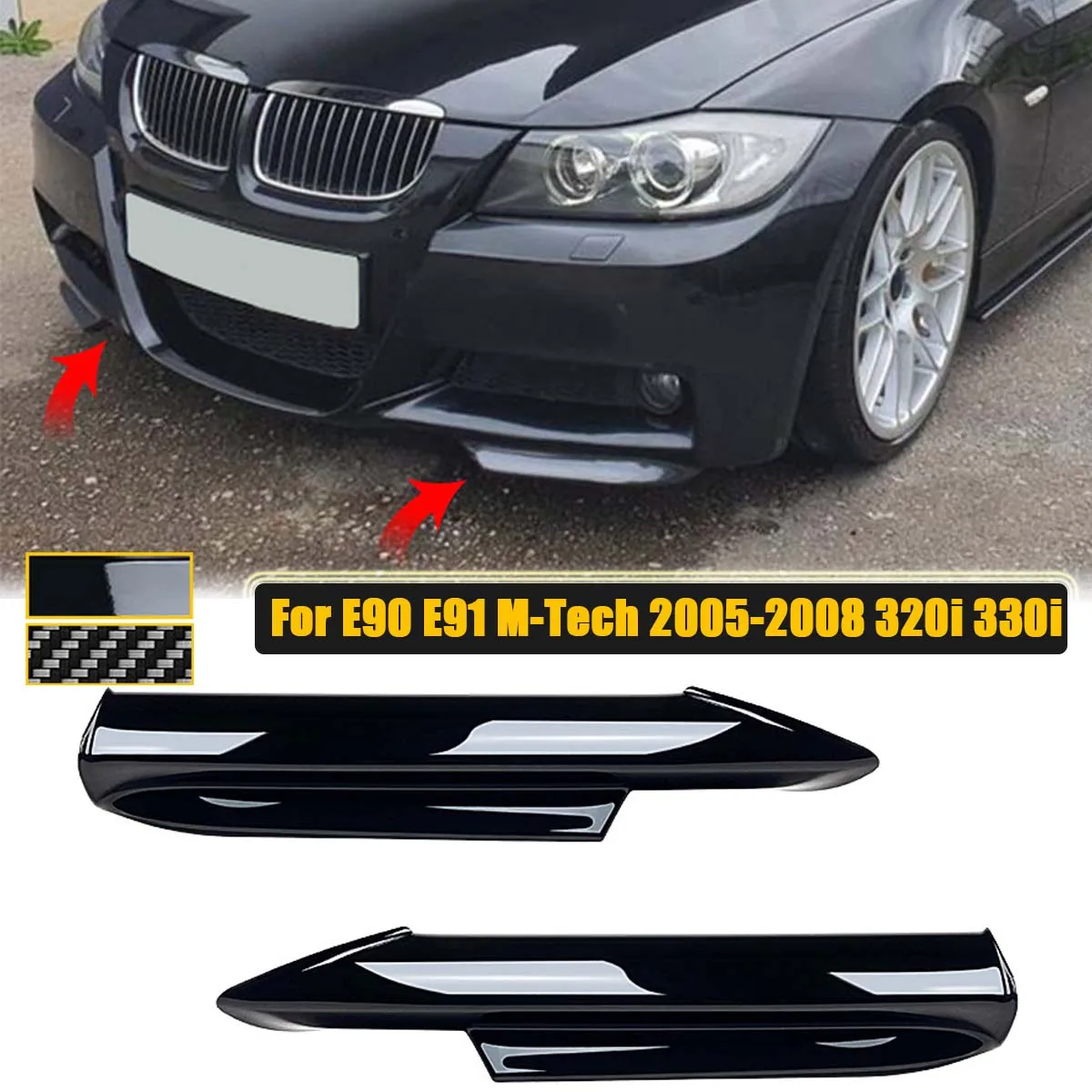 

2PCS Front Bumper Splitter Canard Flap Cover For BMW 3 Series E90 E91 M-Tech Sport 320i 330i 2005 2006 2007 2008 Car Accessories