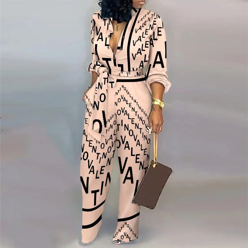 Elegant Letter Print One Piece Jumpsuit Women Spring Turn-down Collar Button Office Romper Autumn Long Sleeve Belted Playsuits
Elegant Letter Print One Piece Jumpsuit Women Spring Turn-down Collar Button Office Romper Autumn Long Sleeve Belted Playsuits