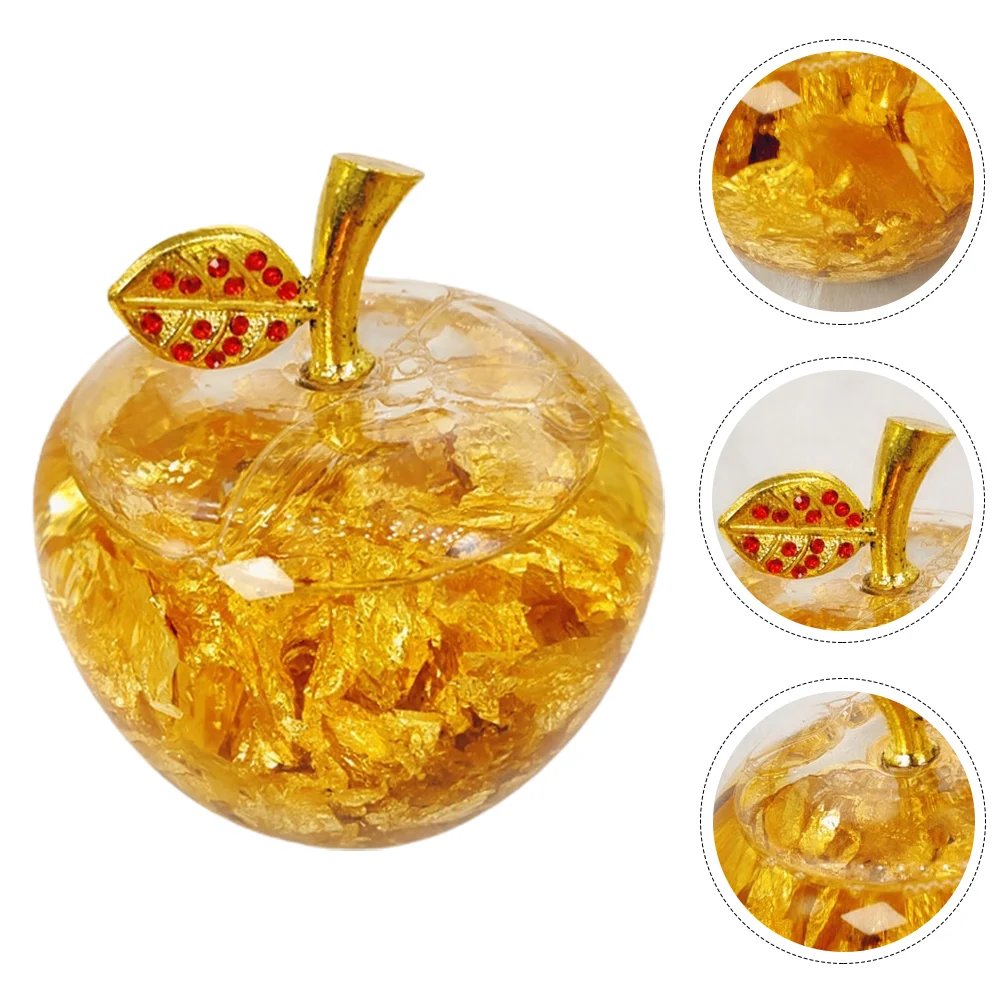 

Crystal Decor Ornament Apple Decoration Apples Desktop Decorative Craft Adornment Car Table Sculpture Paperweight Golden Gift