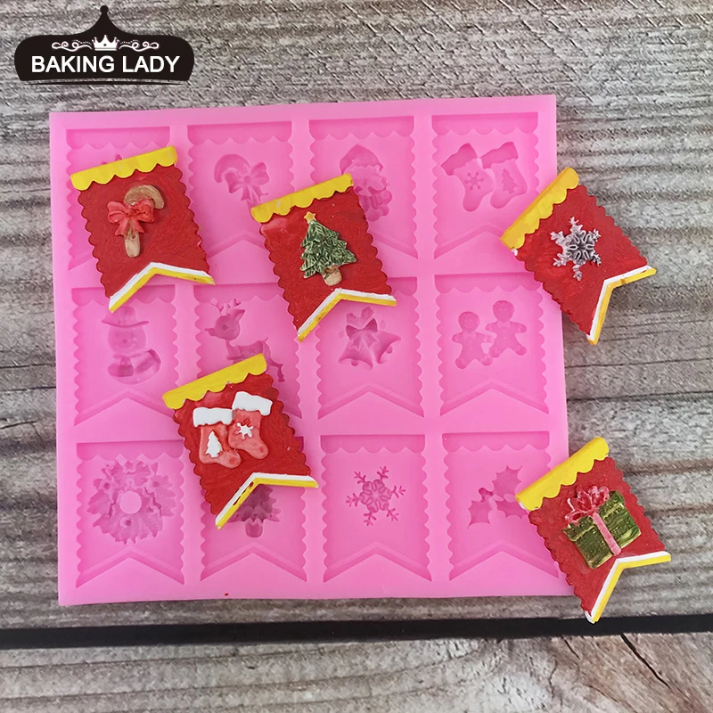 Small bunting shape Christmas gift socks bell elk fondant cake silicone mold chocolate baking cake decoration cookie making tool
Small bunting shape Christmas gift socks bell elk fondant cake silicone mold chocolate baking cake decoration cookie making tool